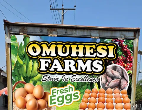 OMUHESI FARMS branding on the truck