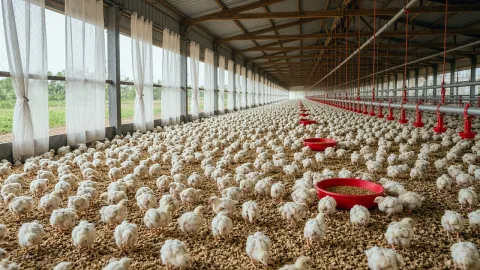 Broiler chickens in a clean poultry house