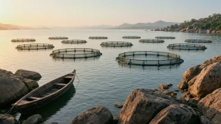 Tilapia fish cages on the lake