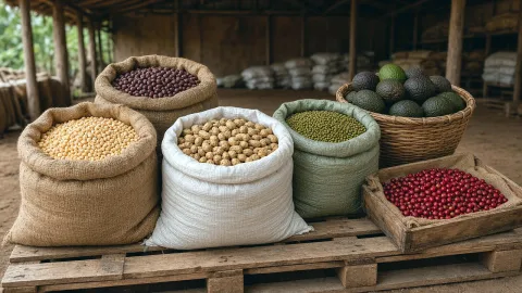 Sacks of grains and pulses for trade